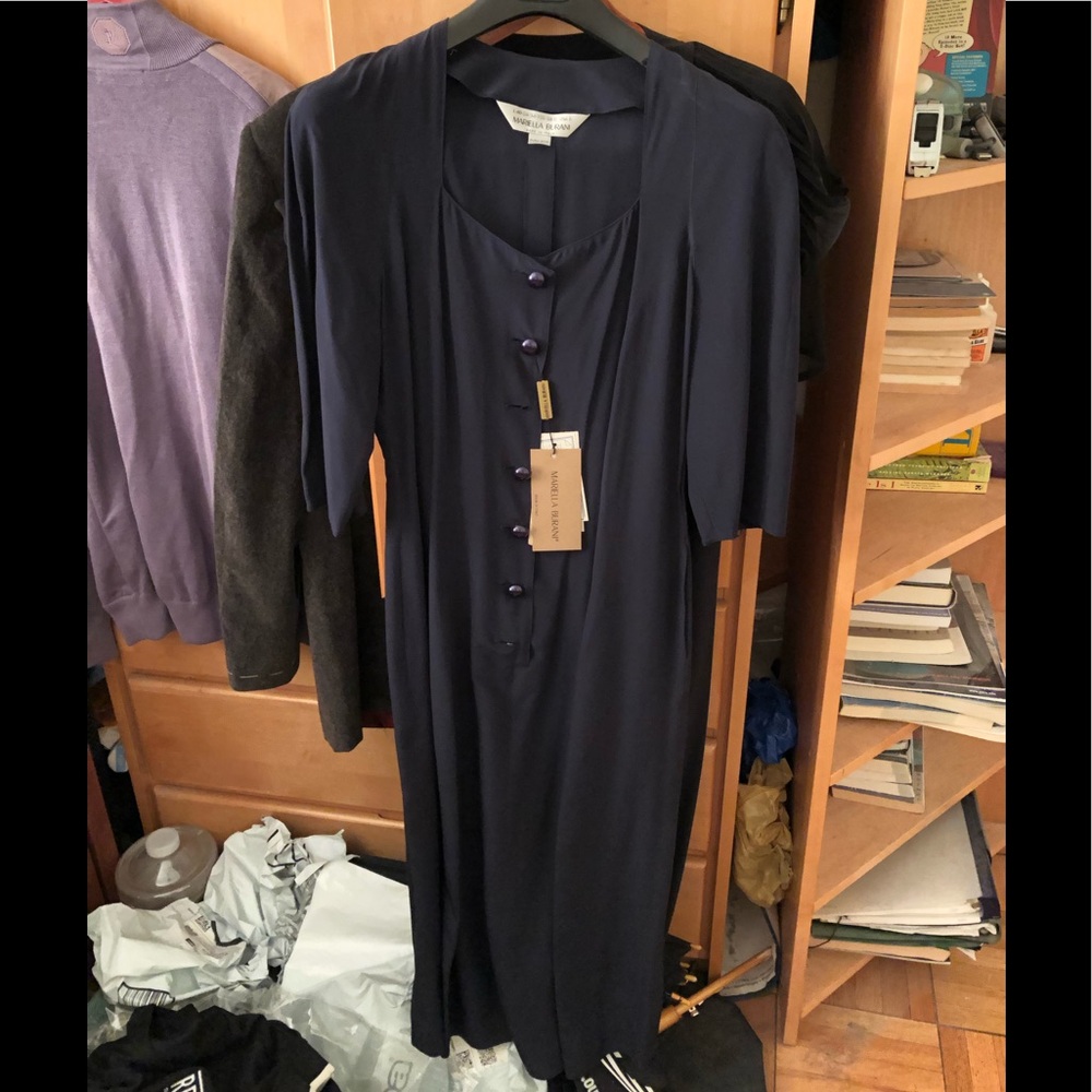 Mariella Burani Navy Blue Silk Long Dress